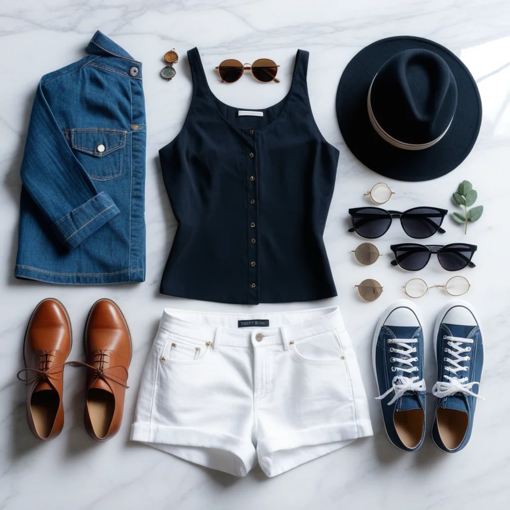Flat lay de outfit creado con IA para ecommerce