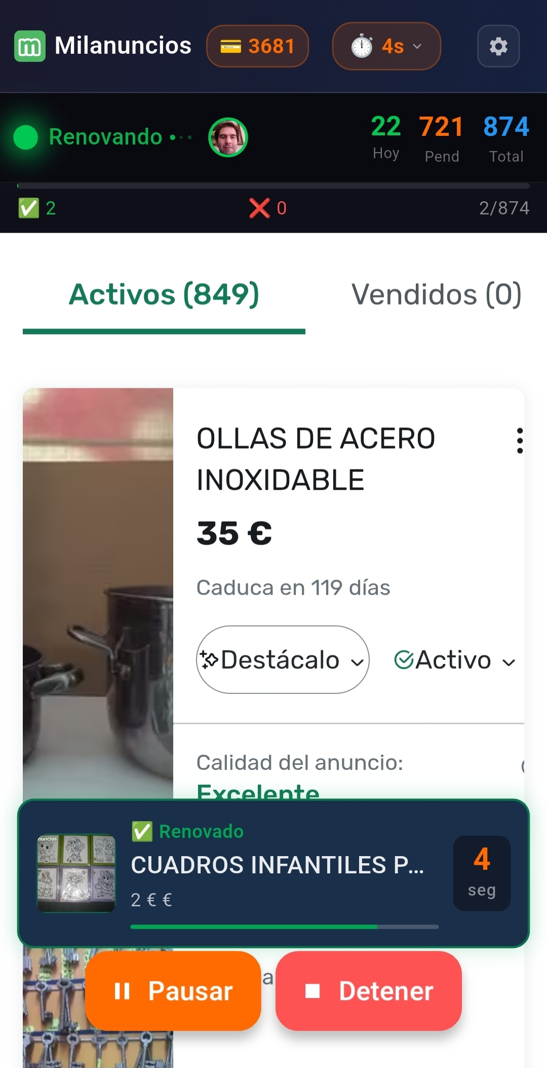 Renovación en curso con overlay de anuncio