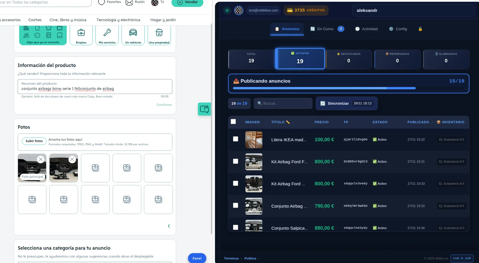 Panel principal de MitikLive